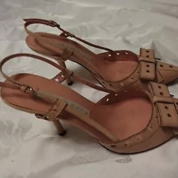 Pura Lopez Womens Dressy Slingback Pink Pointy Toe Mid Heel Sandal Pumps 38.5 C - Picture 2 of 6